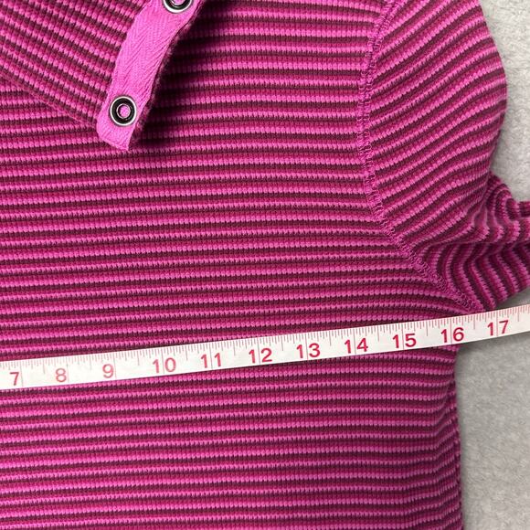 Sundance Jessa Striped Snap Neck Turtleneck Thermal Top Size M Magenta Fall - Picture 4 of 8
